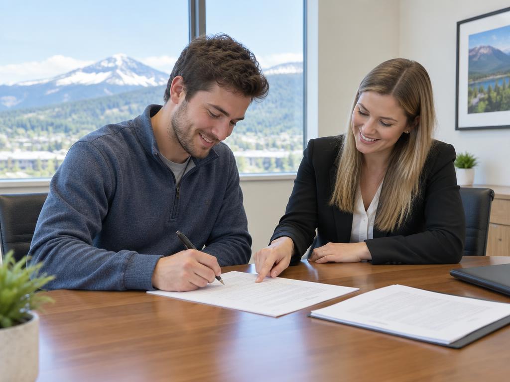 A Colorado home buyer signing closing documents with a title closer