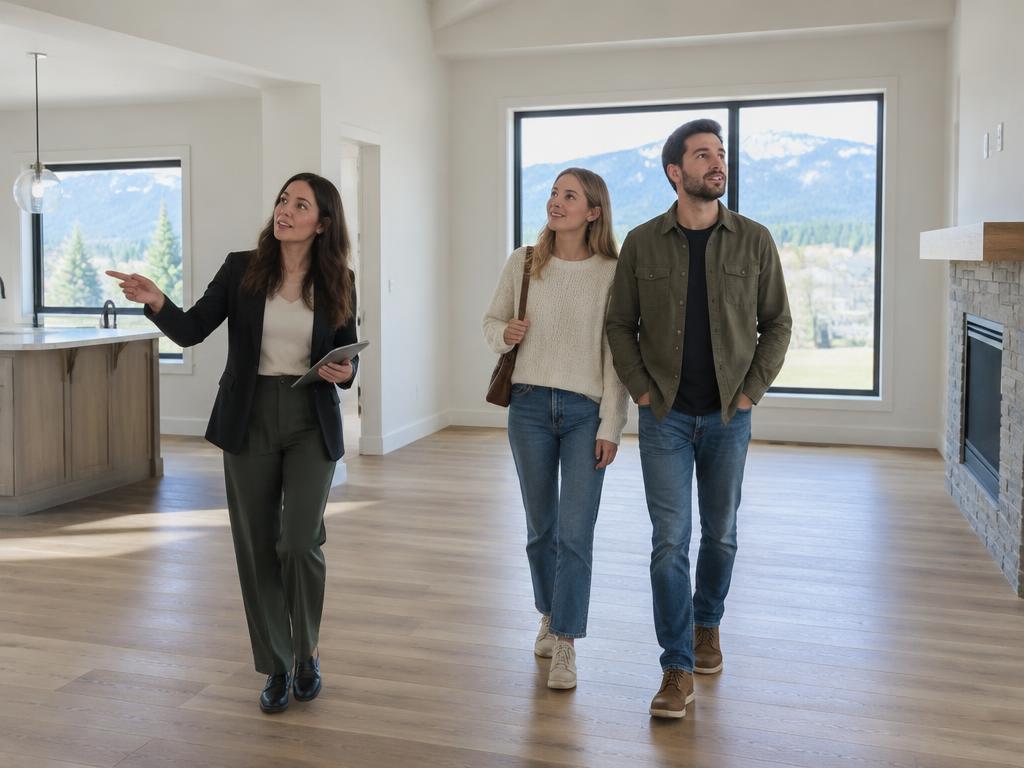 First-time home buyers touring a Colorado home with their agent