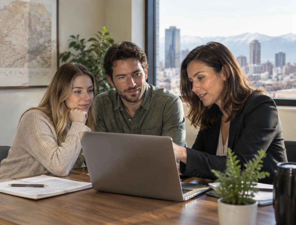 Advisor walking a couple through their loan options on a laptop